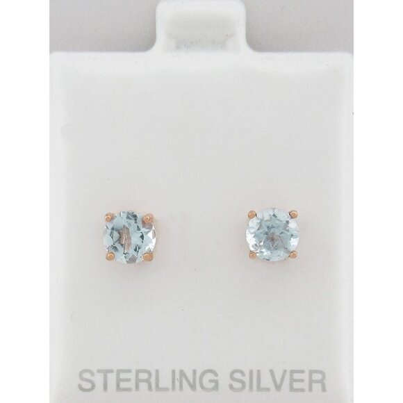 Genuine 2.18 Cts Aquamarine Stud Earrings 14k Rose Gold Plated (.925 Silver) - Picture 1 of 3